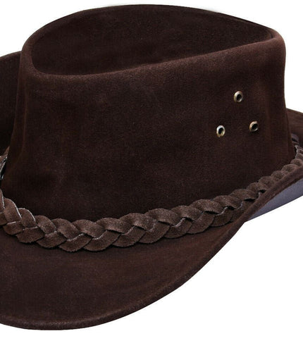 Australian Brown Western Style Cowboy Outback Real Suede Leather Aussie Bush Hat