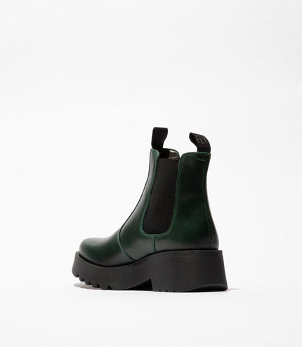 Fly London Womens Petrol Green Medi789 Wedged Chelsea Ankle Leather Platform Boots