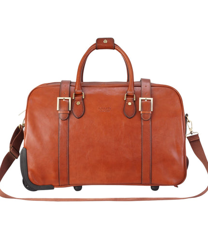 Genuine Leather Tan Wheeled Holdall Duffle Travel Cabin Bag - Holt