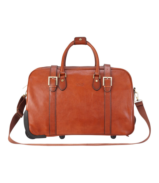 Genuine Leather Tan Wheeled Holdall Duffle Travel Cabin Bag - Holt