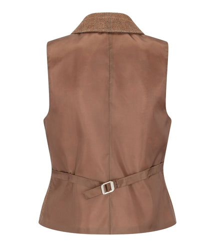 Women's Oak Brown 2 Piece Set Tweed Blazer Waistcoat in Herringbone Check