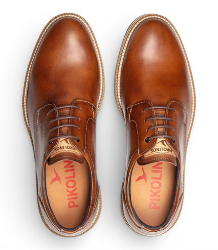 Pikolinos Men's Brown Leather Lace-Up Derby Comfort Shoes - Claret