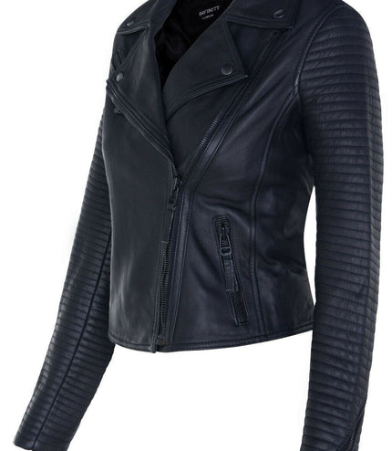 Womens Leather Matt Vintage Brando Biker Jacket-Taipei