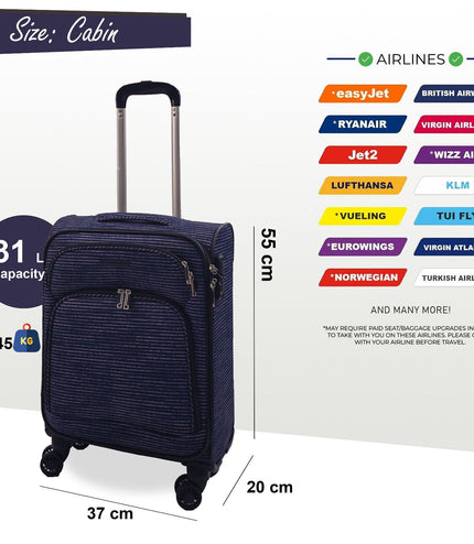 Ashbourne Cabin Soft Shell Suitcase in Lines