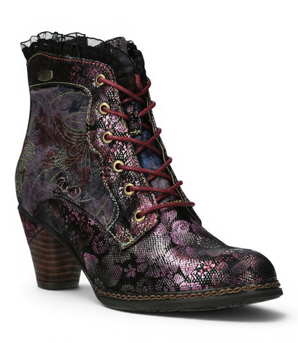Laura Vita Women's Floral Goth Victorian Violet Leather Heeled Ankle Boots - Alcizeeo-190