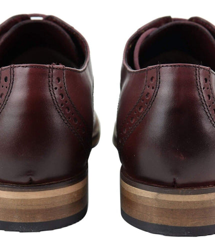 Mens Classic Oxford Brogue Derby Shoes In Cherry Leather
