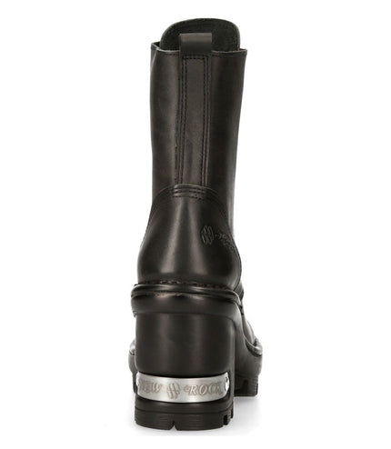 New Rock Gothic Black Leather Biker Boots- Neotyre07X-S1