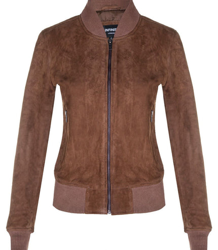 Womens MA-1 Suede Bomber Jacket-Arnhem - Tan