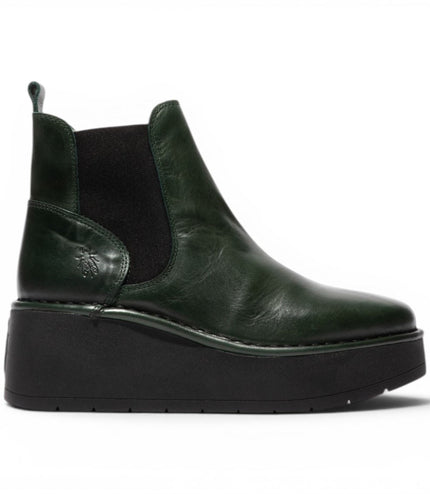 Fly London Womens Green Leather Chelsea Ankle Platform Boots - HELY268