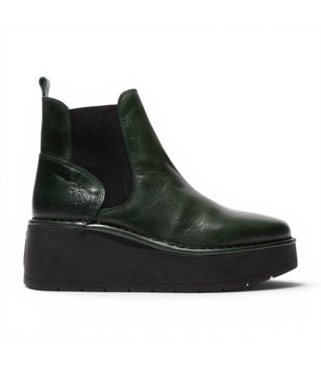 Fly London Womens Green Leather Chelsea Ankle Platform Boots - HELY268