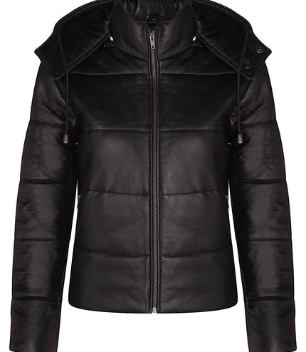 Womens Puffer Leather Bomber Jacket-Ajax