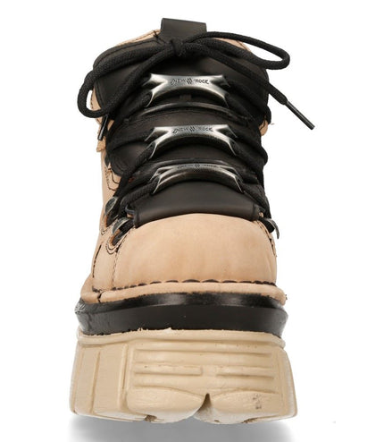 New Rock M-106-S40 Beige Leather Gothic Ankle Platform Boots