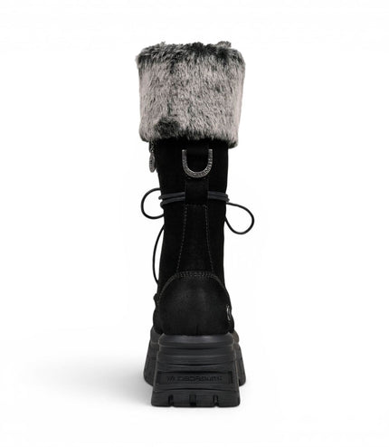 Windsorsmith Women's Black Suede Leather Platform Combat Fur Boots - Saintly