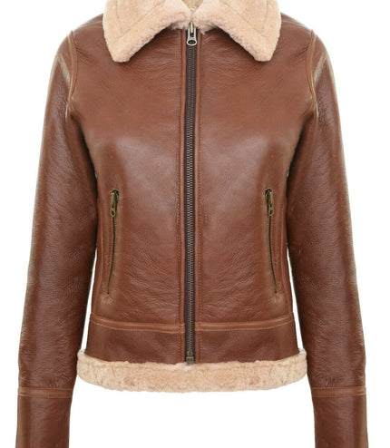 Womens Tan B3 Sheepskin Flying Jacket-Kano