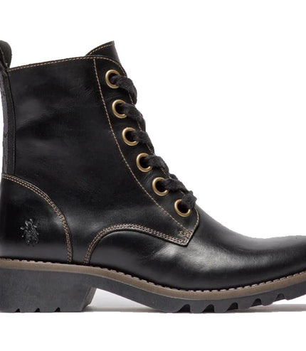 Fly London Womens Black Ragi539 Casual Rug Leather Lace-Up Ankle Boots