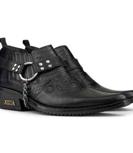 Men's Black Leather Winklepicker Cowboy Cuban Biker Boots