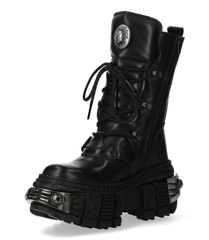 New Rock Mid Calf Gothic Leather Boots-WALL1473-S3