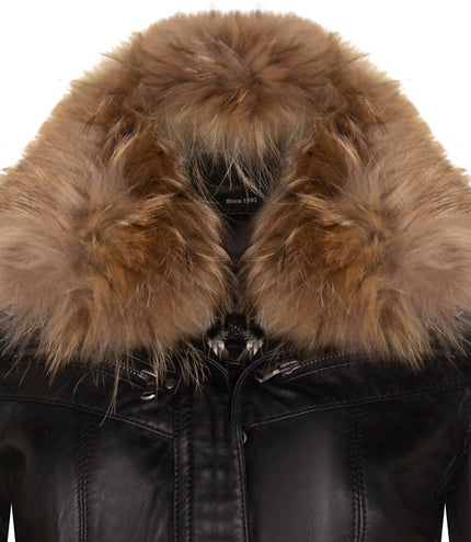 Womens Leather Parker Jacket-Arvada - Black