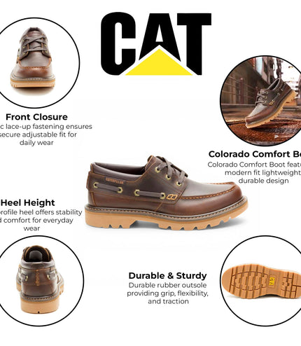 CAT (Caterpillar) Mens Tan Brown Leather Low-Cut Boots - Colorado Boat Lo