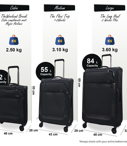 Bourne Set of 3 Soft Shell Suitcase in Black