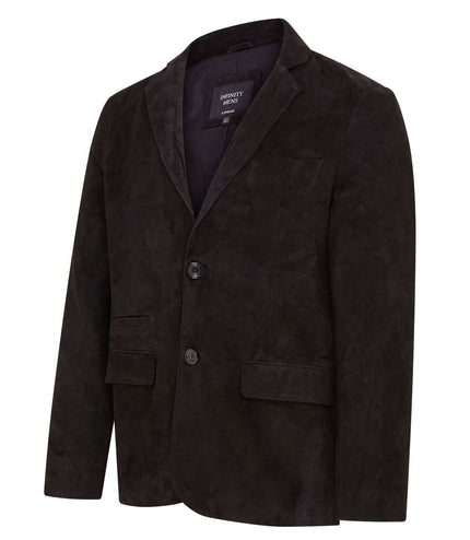 Mens Suede Blazer Jacket Soft Real Italian Leather Fitted Vintage Coat - Black