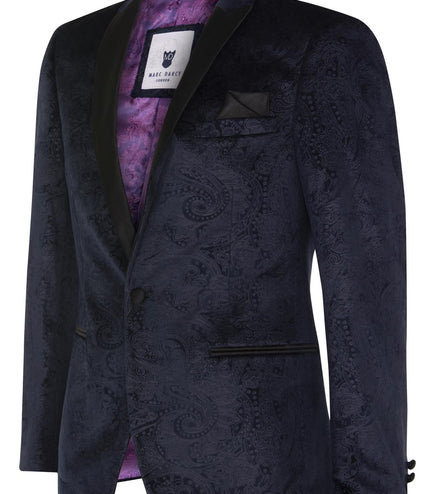 Mens Navy Velvet Paisley Blazer Dinner Jacket