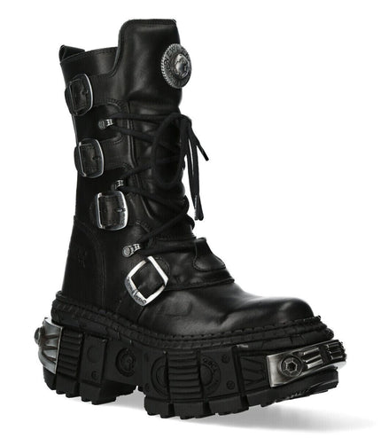 New Rock Mid Calf Gothic Leather Boots-WALL1473-S3