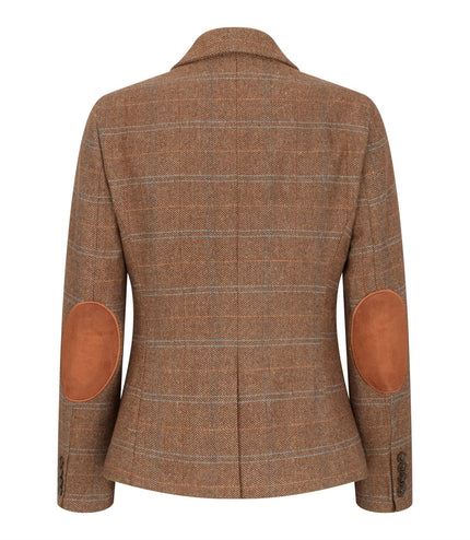 Women's Oak Brown Tailored Fit Tweed Blazer in Herringbone Check