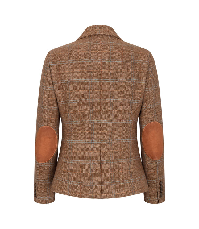 Women's Oak Brown Tailored Fit Tweed Blazer in Herringbone Check
