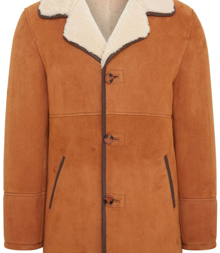Men's Classic Tan Sheepskin Leather Car Coat