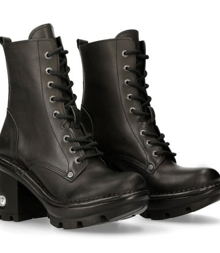 New Rock Gothic Black Leather Biker Boots- Neotyre07X-S1