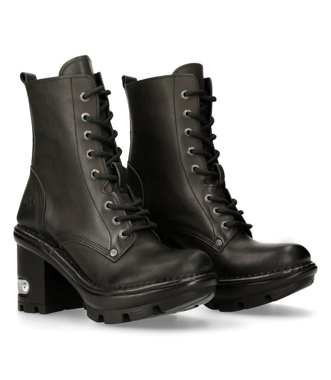 New Rock Gothic Black Leather Biker Boots- Neotyre07X-S1