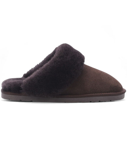 Women's Genuine Sheepskin Brown Suede Mule Winter Slippers - Luna