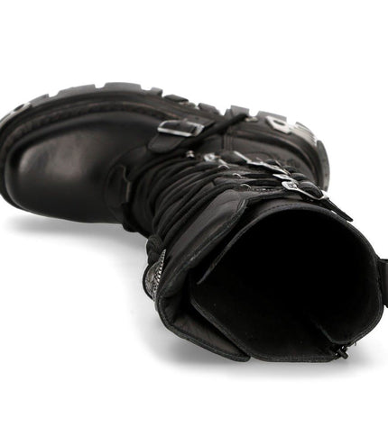 New Rock Knee High Black Leather Gothic Boots - 272-S1