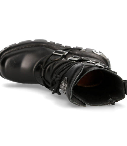 New Rock Unisex Black Leather Gothic Mid-Calf Boots - 373-S4