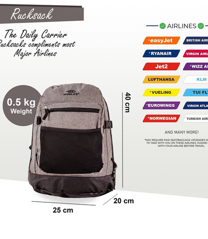 Backpack Rucksack 40x 20 x25cm Underseat Travel Cabin Bag for Ryanair, Easy Jet Grey