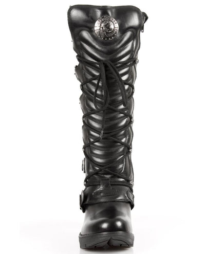 New Rock Ladies Black Buckle Laced Knee-High Boots - TR004-S1