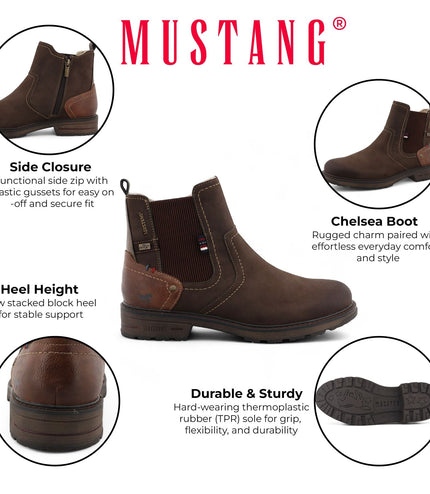 Mustang Men's Mokka Brown Water-Resistant Chelsea Ankle Boots