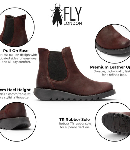 Fly London Womens Burgundy Chelsea Suede Leather Ankle Boots - SALV195