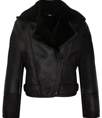 Womens B3 Sheepskin Leather Flying Jacket-Bergamo - Black