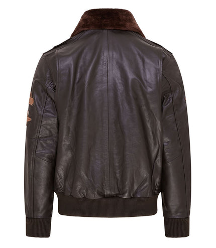 Mens Leather Bomber Jacket Air Force Badge Pilot Flying US Aviator Jacket - Brown