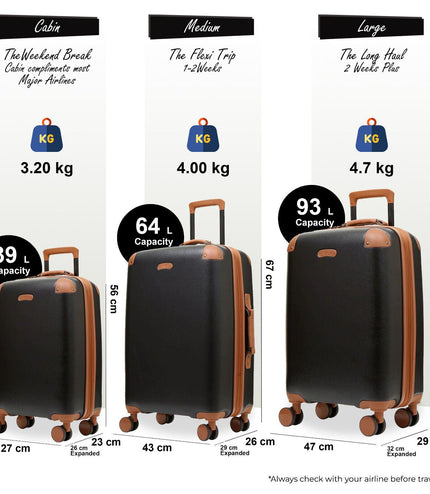 Amble Set of 3 Hard Shell Suitcase in Black