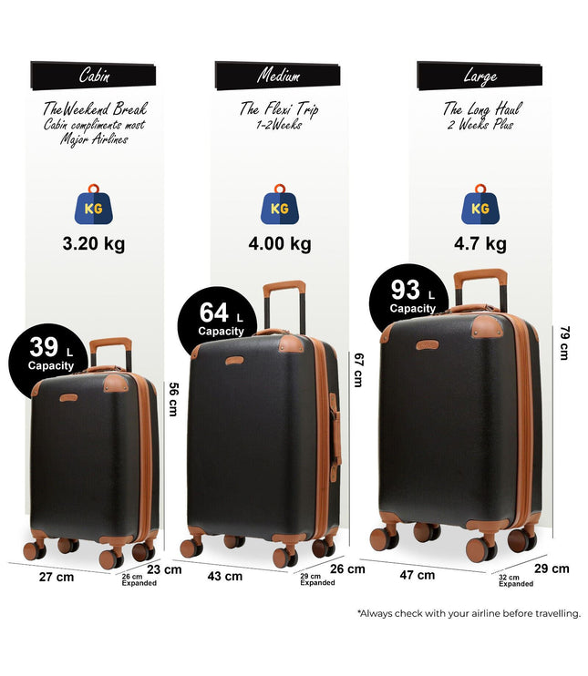 Amble Set of 3 Hard Shell Suitcase in Black