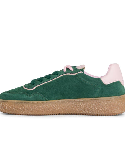 Tamaris Womens Green Pink Leather Fashion Stripe Lace Up Sneakers