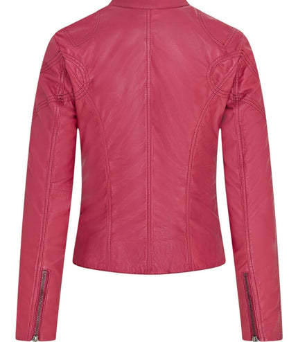 Womens Slim-Fit Leather Biker Jacket-Maldon - Fuschia