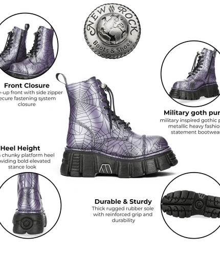 New Rock Purple Leather Gothic Military Biker Boots - MILI083CCT-C122