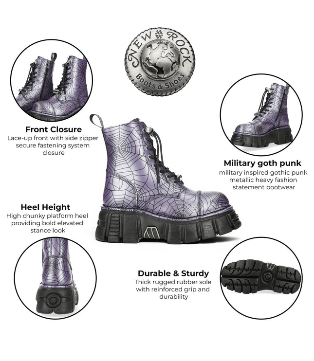 New Rock Purple Leather Gothic Military Biker Boots - MILI083CCT-C122
