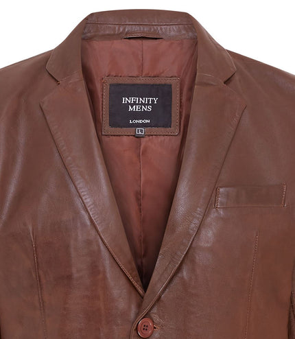 Mens Leather Blazer Jacket Soft Real Italian Leather Fitted Vintage Coat - Brown