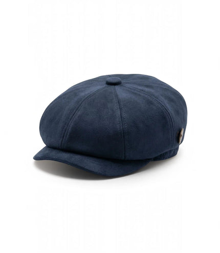 Men's Navy Suede Vintage 8-Panel Classic Gatsby Baker Boy Hat - MHT-1