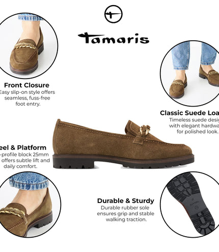 Tamaris Womens Camel Brown Suede Leather Loafers Shoes